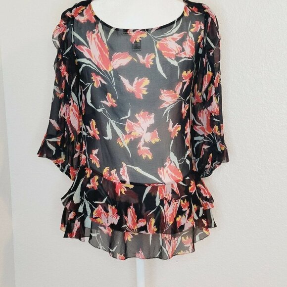Diane von Furstenberg Benedetta Tulip Silk Chiffon Blouse Size 2 - Picture 5 of 8